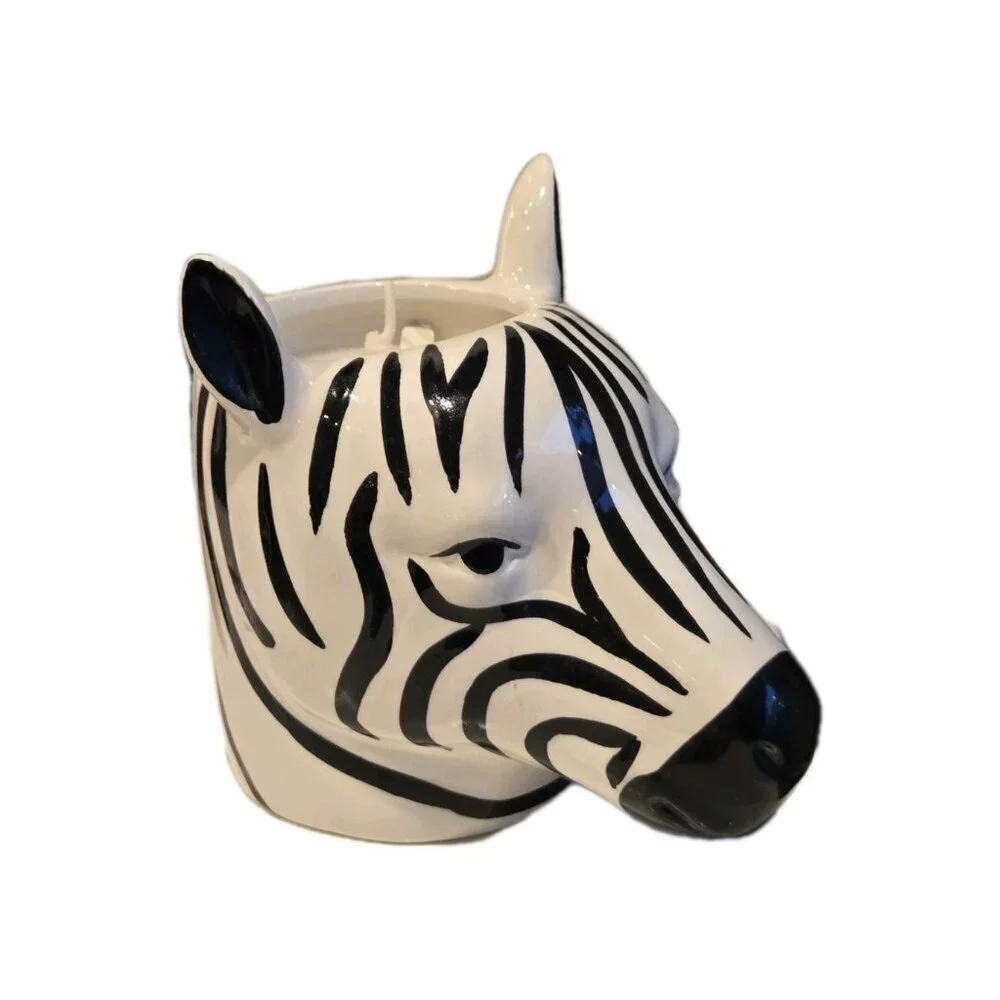 New Ceramic Zebra Black & White Safari Jungle Animal Candle Room Decor